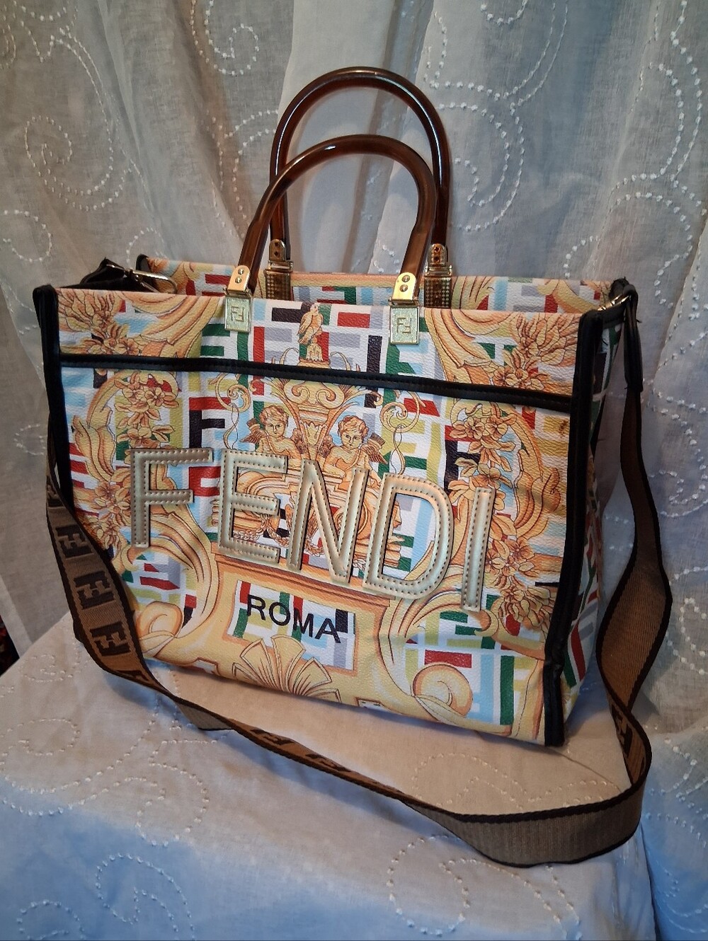 Inspired Roma Multicolor Printed Canvas Tote